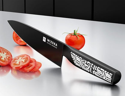 WIZEKA Chef Knife: 8 Inch: Extreme Sharp Kitchen Knife: Full Tang High Carbon Stainless Steel: Chef's knife with Ergonomic Handle with Unique Patterns,Gothic Series