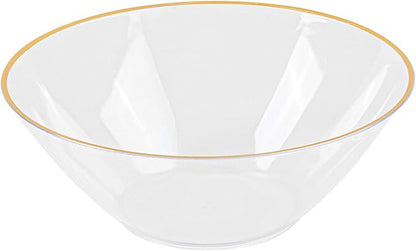 [6 OZ 40 Count] Clear Plastic Organic Design Party Dessert bowls With Gold Rim Premium heavyweight Elegant Disposable Tableware Dishes