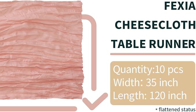 10Pc Pink Cheesecloth Table Runner Girl Baby Shower Bridal Decoration | 35x120 - Image 2