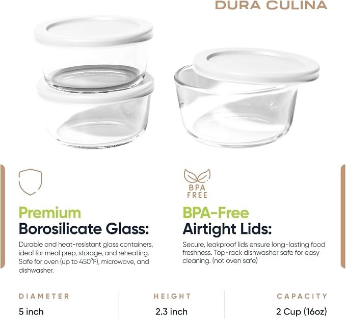 6-Piece Glass Food Storage Containers Set | 2-Cup, Leakproof | Microwave - Image 2