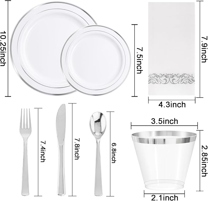 WELLIFE 700 Pieces Silver Plastic Dinnerware Set - Image 2