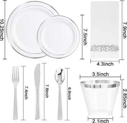 WELLIFE 700 Pieces Silver Plastic Dinnerware Set - Image 2