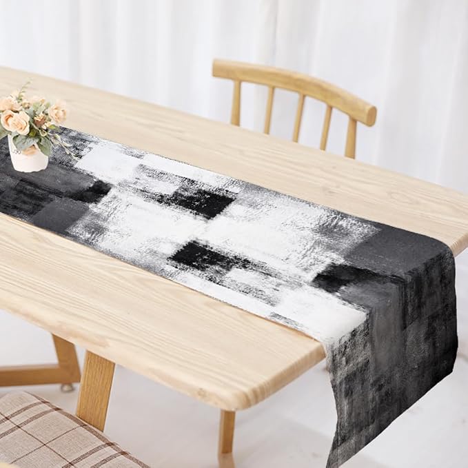 OYIMUA Dark Grey and White Abstract Modern Table Runner, Art Rustic Kitchen - Image 3