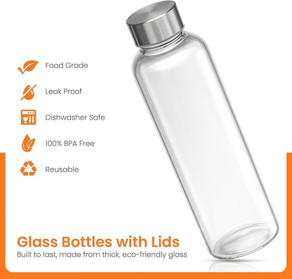 Epica Clear Glass Bottles with Lids 18oz Water Bottles, Steel Cap - Image 3