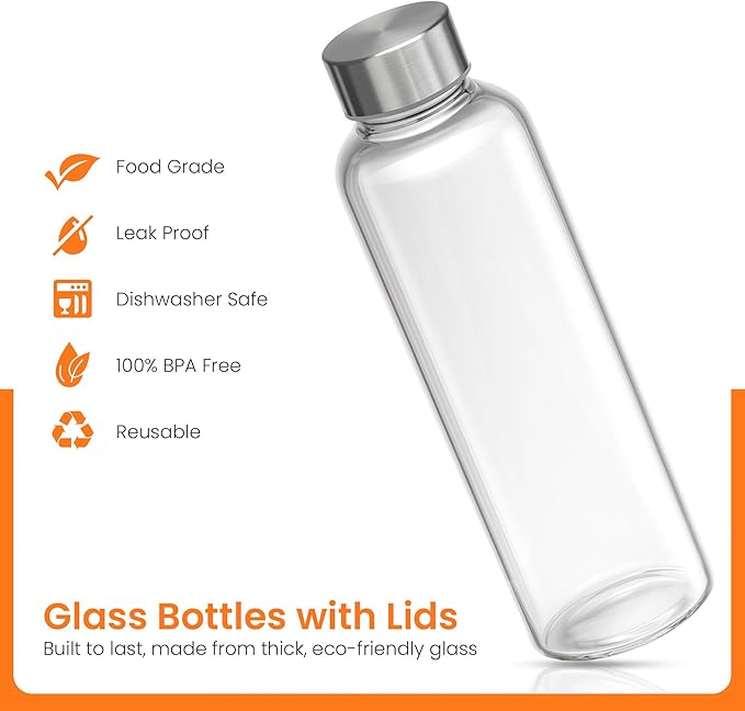 Epica Clear Glass Bottles with Lids, 18 oz Water Bottles, Steel Cap - Image 3