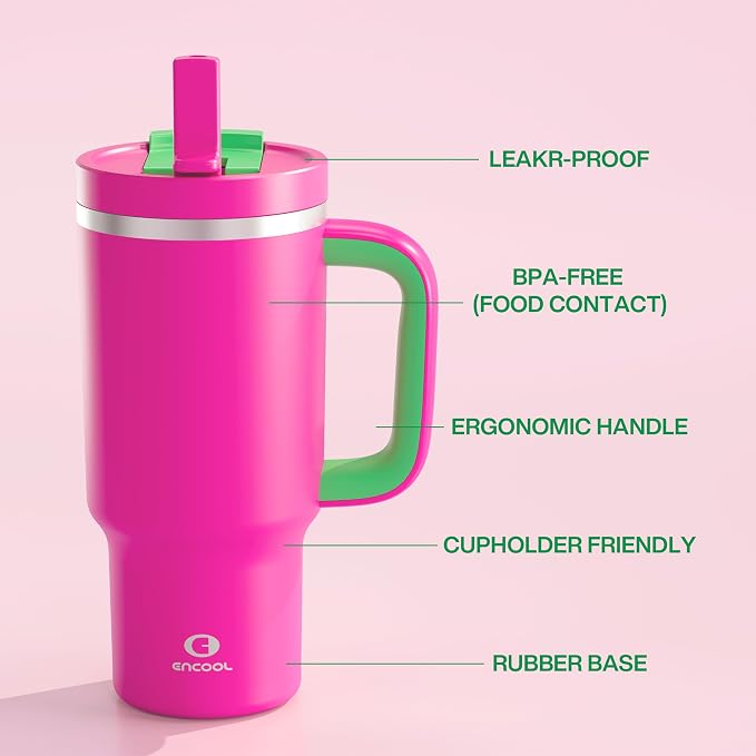 ENCOOL 32 oz Tumbler with Handle and Straw: Stainless Steel Insulated Tumbler - Image 6