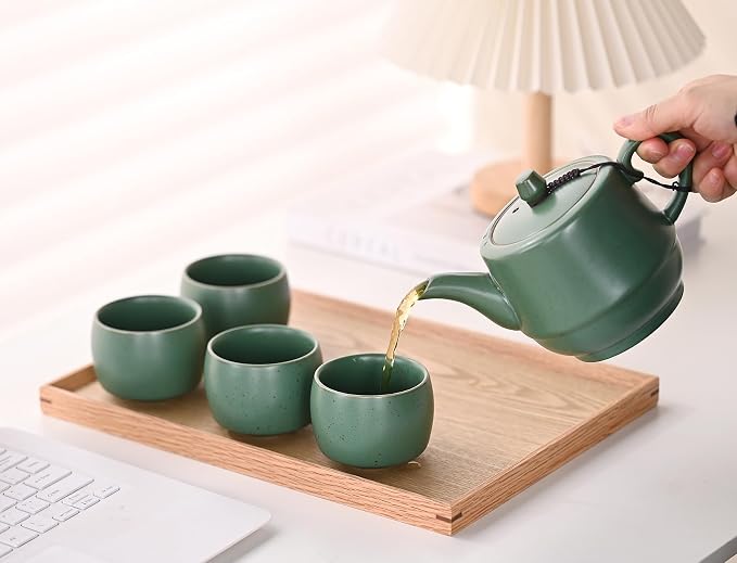 Rural Style Small Ceramic Espresso Cups Set of 4 Coffee Mugs 5oz Green | Tea - Image 5