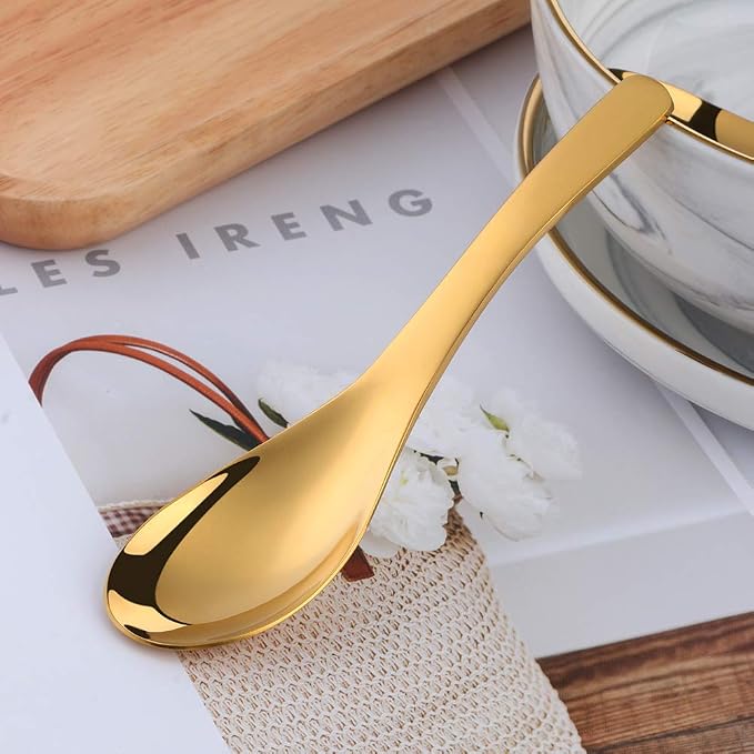 Thick Heavy Duty Soup Spoons, Stainless Steel Polished Asian Rice Table Spoon - Image 2