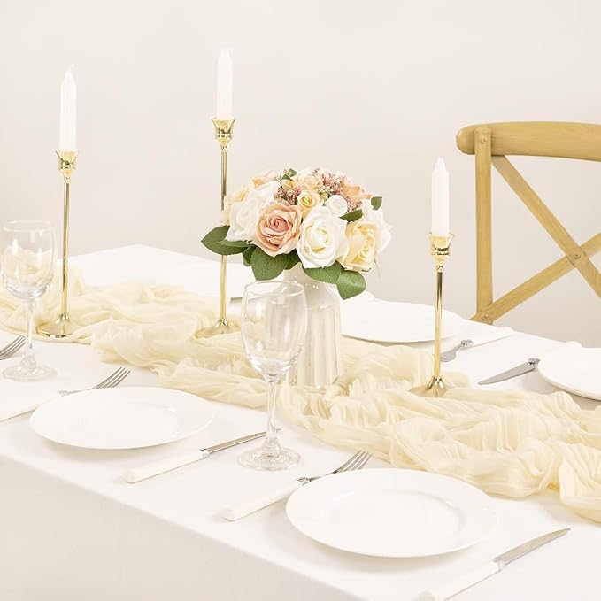 8 Pack Beige Cheesecloth Table Runner 10ft Boho Rustic Gauze Runner | - Image 5