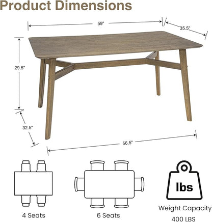 DUOMAY Modern Wooden Dining Table for 4-6 People, 59" Large Rectangular Dinner Table with Wood Legs for Home Dining Room Restaurant Farmhouse Kitchen, Grey
