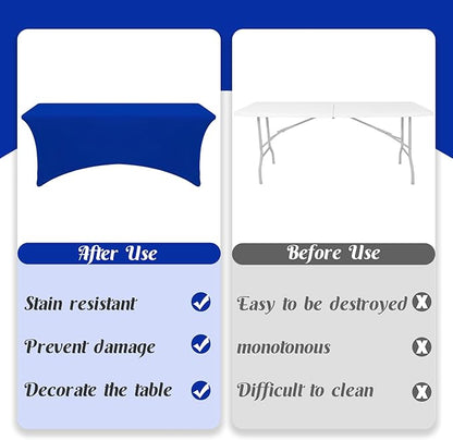 HAISIWLKJ 3 Pack Table Cloth 6ft Royal Blue Tablecloths for Rectangle Folding Table Spandex Fitted Stretch Wrinkle Resistant Washable Tablecover Protector for Party, Wedding, Banquet, Festival