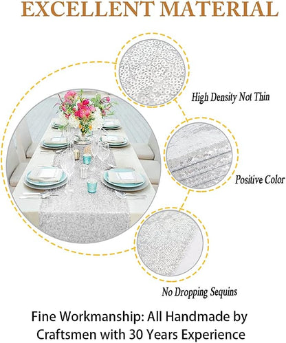 ShinyBeauty 12 by 108 in Wedding Silver Sequin Table Runner - Image 3