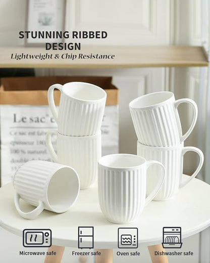 HASENSE Ceramic Coffee Mugs Set of 6, 16 Oz Large Ribbed Coffee Cups - Image 4