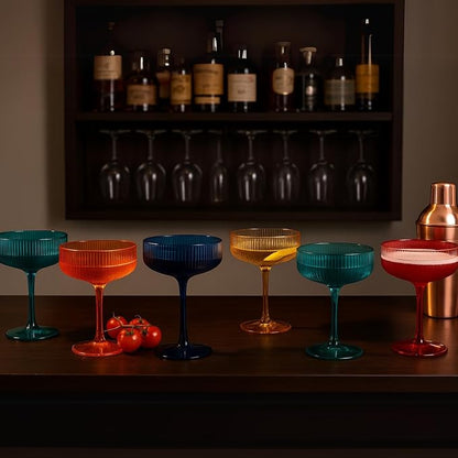 Khen Retro Acrylic Ribbed Glasses, 10oz Multicolor Shatterproof Stemware Coupe - Image 8