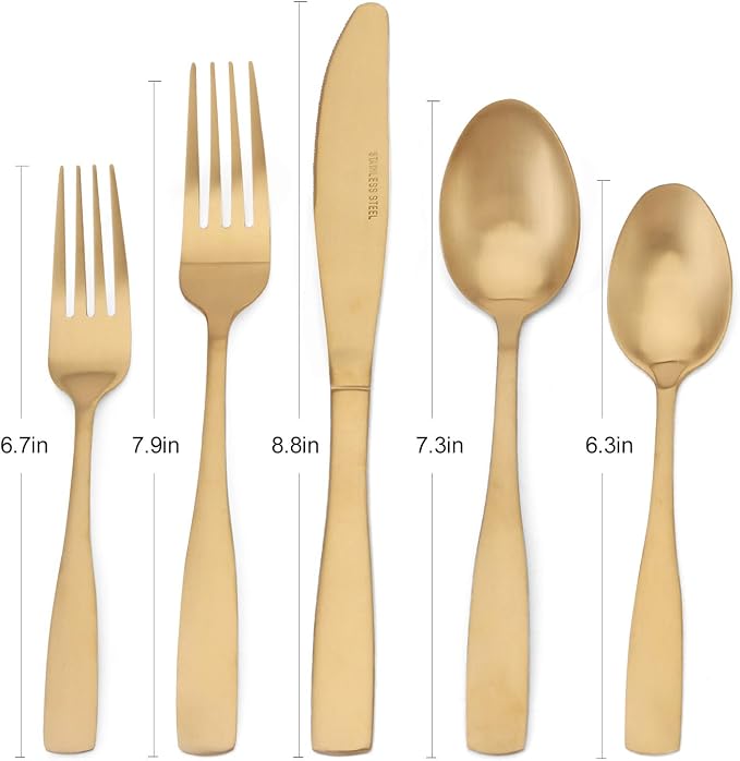 Matte Gold Silverware Set, 20-Piece Stainless Steel Flatware set, Tableware - Image 2
