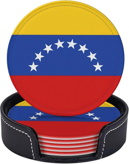 6 Pack Venezuela Flag Leather Coaster by GTEVUTS