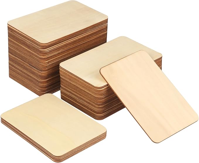 80 Pieces Rectangle Unfinished Wood Pieces, 4 x 6 Inch Natural Wood Cutout Tiles by GNIEMCKIN