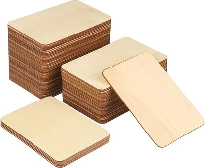 80 Pieces Rectangle Unfinished Wood Pieces, 4 x 6 Inch Natural Wood Cutout Tiles by GNIEMCKIN