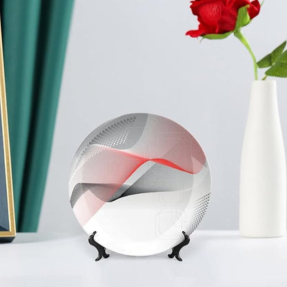 Ceramic Plates, Abstract Decorative Ceramic Plates, Modern Geometric Squares Dots Curves Waves, 7 Inch, Household Plates Decorative, Red Grey Black