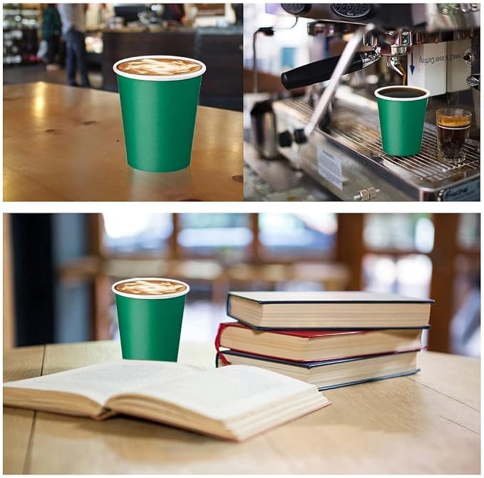 75 Pack 8 oz Disposable Coffee Cups, Paper Coffee Cups-Green | Paper Hot Cups - Image 4