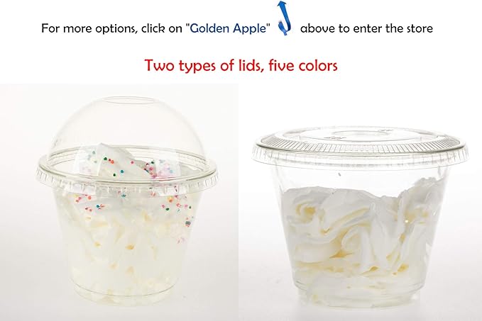 Golden Apple, 9oz-50sets Clear Plastic Cups with Clear Flat no Hole lids…