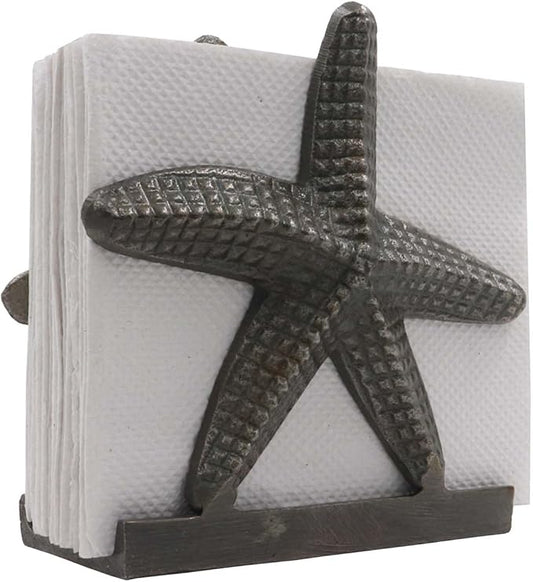 Nautical Starfish Metal Lunch Napkin Holder Dinner Napkin Holder For Kitchen Beverage Cocktail Ocean Coastal By The Metal Magician (Antique Brass)