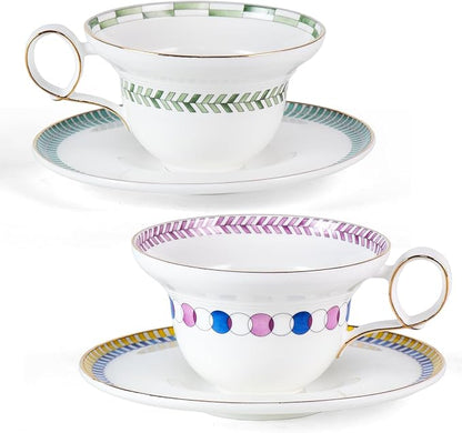 KAMMAK Tea Cups Set of 2, Ceramic Floral Pattern Demitasse Cup | Porcelain by KAMMAK