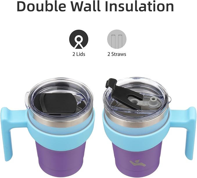 Konokyo 10 oz Tumbler with Handle and Straw, Insulated Travel Mug | Ocean - Image 3