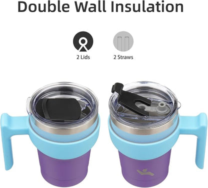 Konokyo 10 oz Tumbler with Handle and Straw, Insulated Travel Mug | Ocean - Image 3