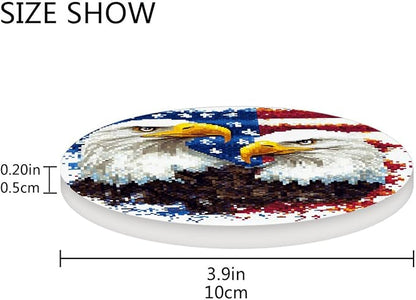 Coasters for Drinks Coaster Drink Set Decorative Coffee Table Desk Cup Mat Spring Cute Cork Bar Backing Round Home Decor Pixel Bald Eagle USA Flags White33