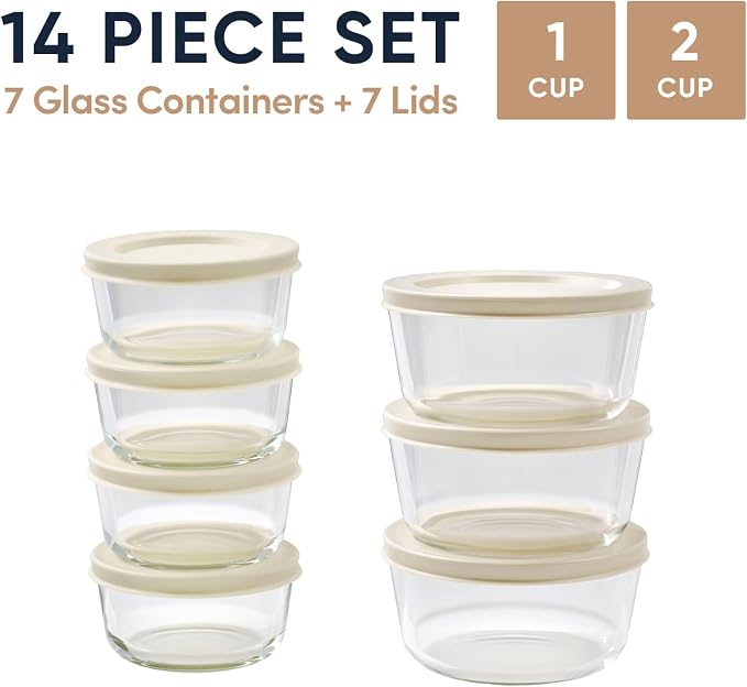 14-Piece Glass Food Storage Containers Set | 1-Cup & 2-Cup, Leakproof | - Image 2
