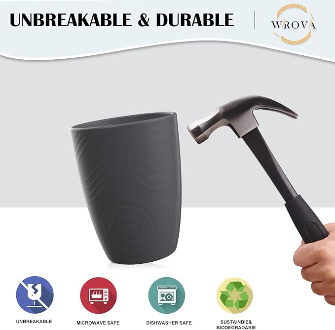 Wrova Wheat Straw Cups 8 PCS Good Alternative to Plastic Cups 12 oz Unbreakable - Image 5