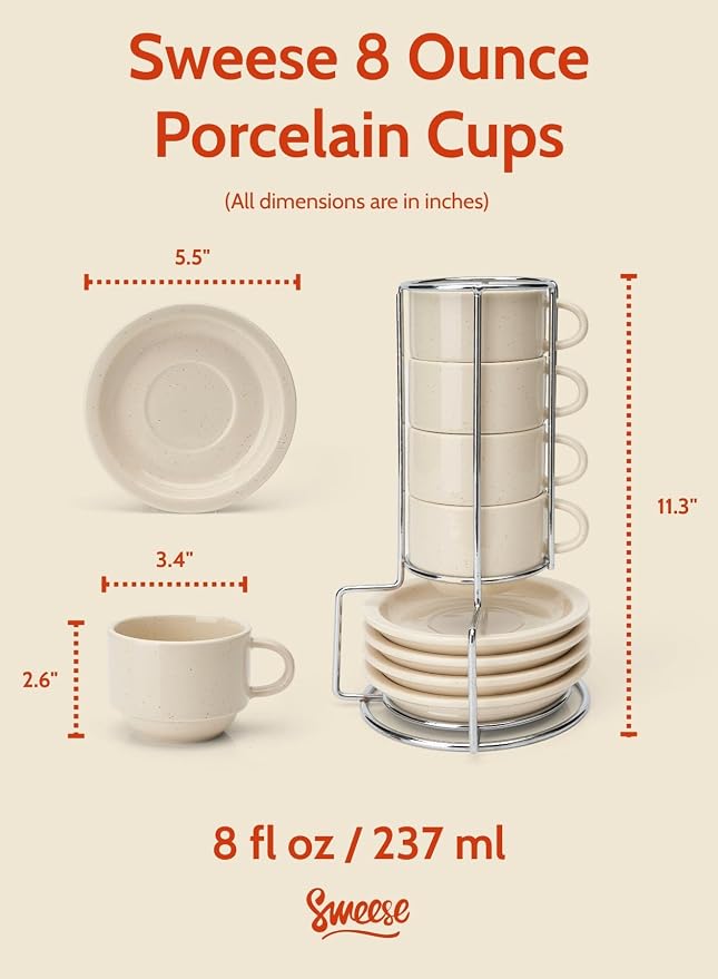 Sweese 8oz Porcelain Cappuccino Cups Set - Image 2