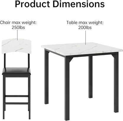 AWQM 5-Piece Dining Table Set, Dining Table Set for 4, Counter Height Table & 4 Bar Stools, Modern Kitchen Dining Set, with Upholstered Chairs, Compact Dining Set for Small Spaces, Marble Texture