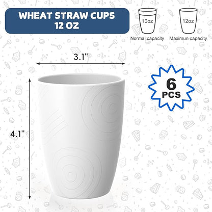 Wheat Straw Unbreakable Drinking Cups, 12 OZ Tumbler Set of 6, Lightweight - Image 3
