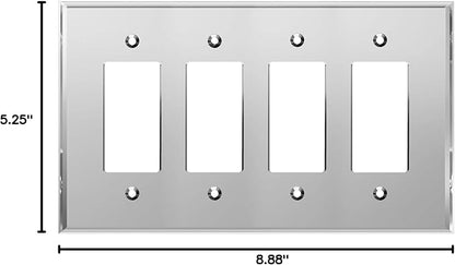 LIDER Reflective Acrylic Decorator Wall Plate, Mirrored Light Switch Plate, Plexiglass Outlet Cover, Acrylic Glass, Oversized 4-Gang 5.25" x 8.88", LWP-34O-ASV, Silver