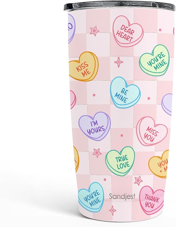 SANDJEST Heart Message Tumbler 20oz, Stainless Steel Travel Cup by SANDJEST