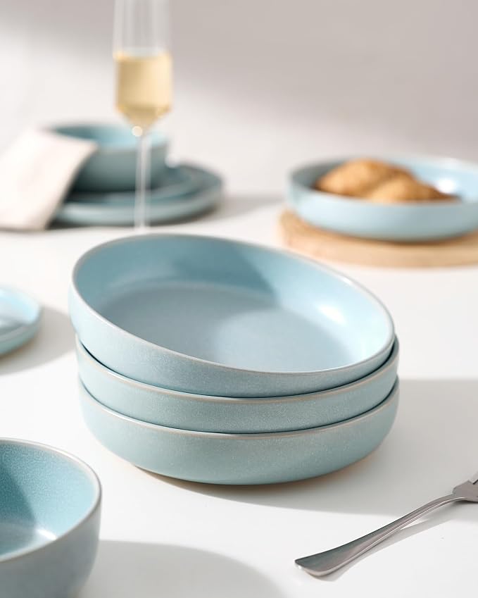 famiware Milkyway 33 oz Pasta Bowls Set of 8, Light Blue | Double Reactive Glaze - Image 5