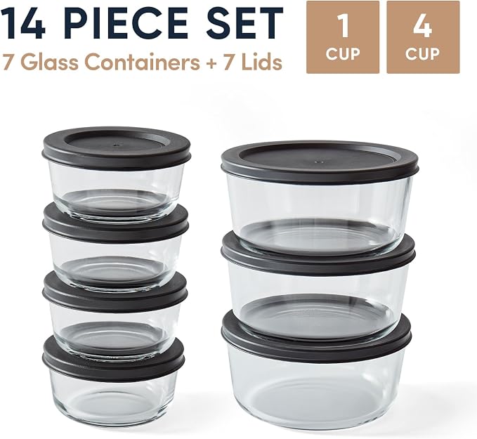 14-Piece Glass Food Storage Containers Set | 1-Cup & 4-Cup, Leakproof | - Image 2