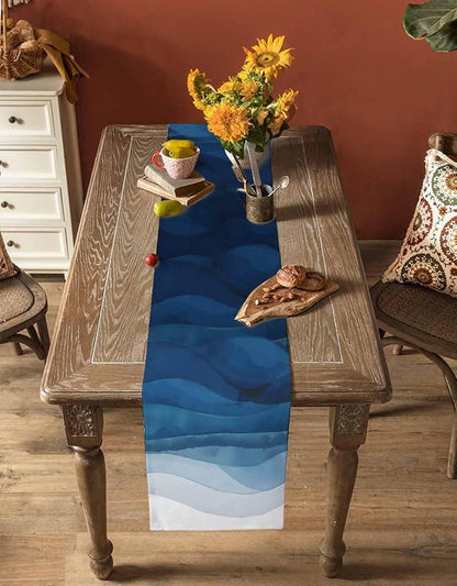 Navy Blue Ombre Table Runners 72 Inches Long, Abstract Modern Stripe Table - Image 4