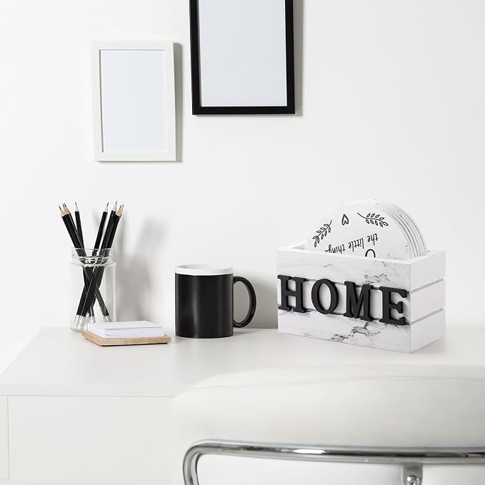Queekay Coasters Set of 6 House Warming Gifts New Home Wooden Farmhouse Drink - Image 5