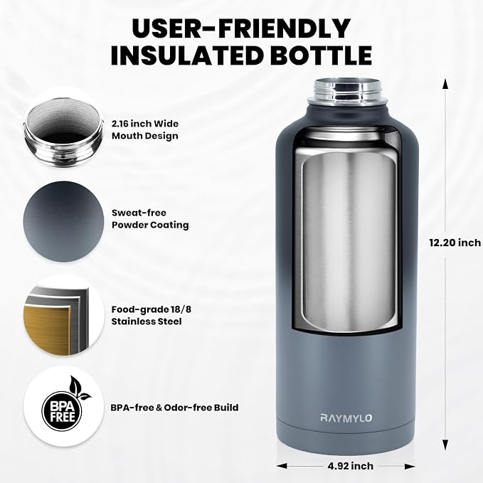RAYMYLO Insulated Water Bottle 87 oz, Triple Wall Vacuum Stainless Steel | - Image 5