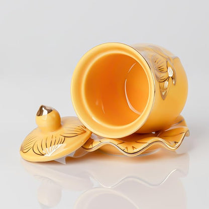 QINLANG Yellow Buddha Water Cup, Ceramic Holy Water Offering Cup - Image 3