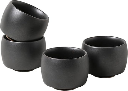 Rural Style Small Ceramic Espresso Cups Set of 4 Coffee Mugs 5oz Black | Tea - Image 2