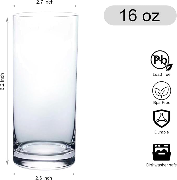 Drinking Glasses Set of 6, 16oz Crystal Highball Glasses, Water Glass - Image 3