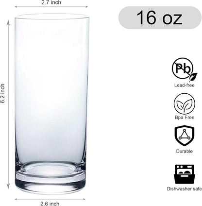 Wlasss Drinking Glasses Set of 8, 16oz Glass Cups, Kitchen Highball Glasses - Image 3