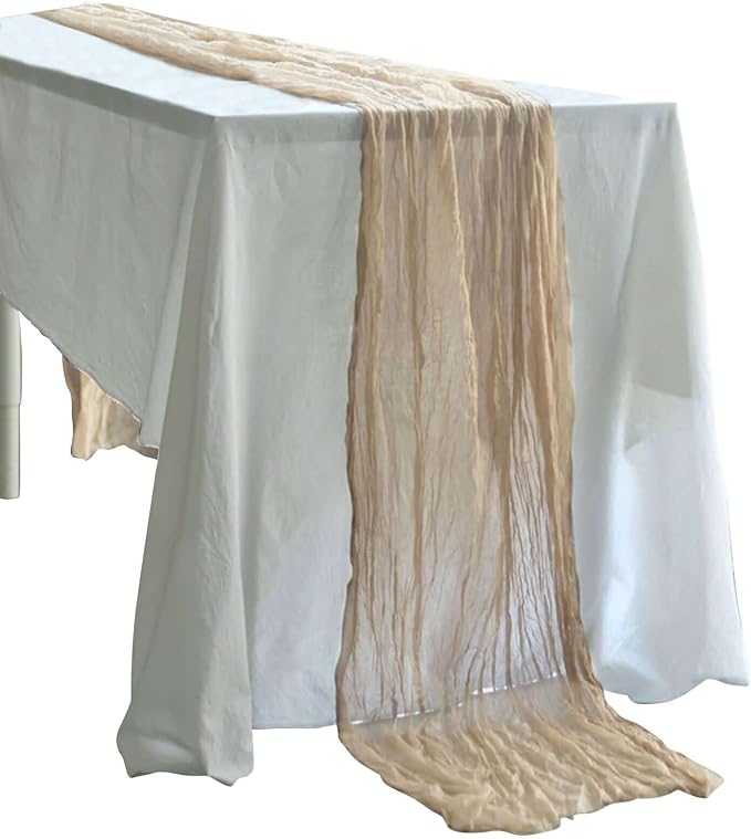 Efavormart 10ft Beige Cheesecloth Table Runner - Image 7