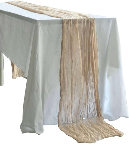 Efavormart 10ft Beige Cheesecloth Table Runner - Image 7