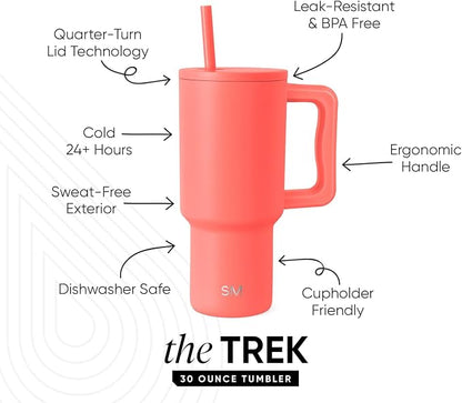 Simple Modern Tumbler with Handle and Straw | 30oz | Coral | Trek Tumbler - Image 2