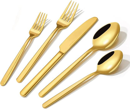 Gold Silverware Set, 20 Piece Flatware Cutlery Set by KINGSTONE